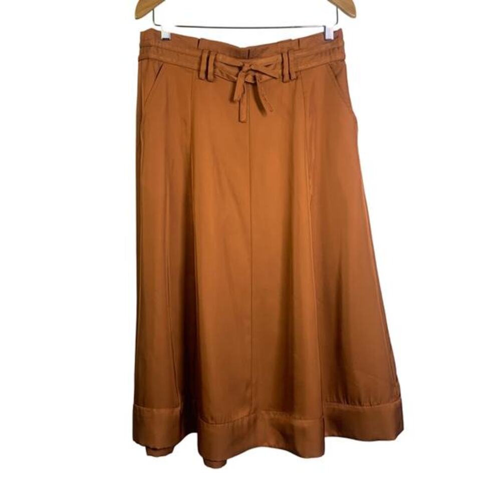 RYEGRASS Skirt 12 Midi Copper Satin A-Line Hidden Zipper Front Pockets Western